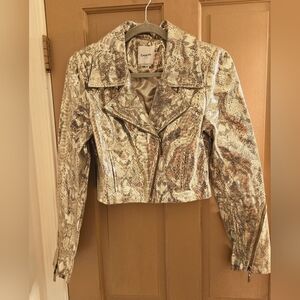 Bebe size medium cropped foil snakeskin leather jacket